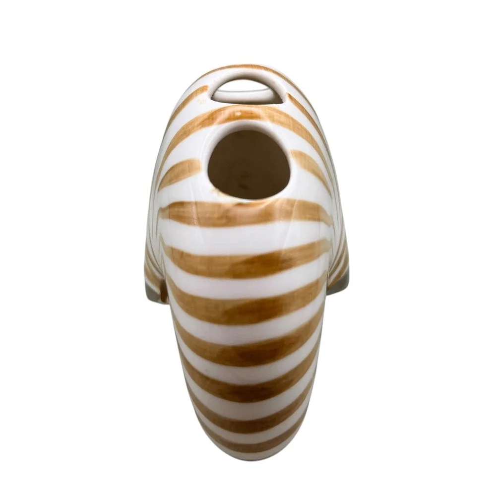 Springmaid Ceramic Nautilus Shell Vase Multi Opening Coastal Decor White Brown